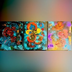 Trio mixed media flower bombs! Dark.